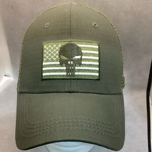 Highland Tactical Hat Punisher Logo American Flag Khaki Green